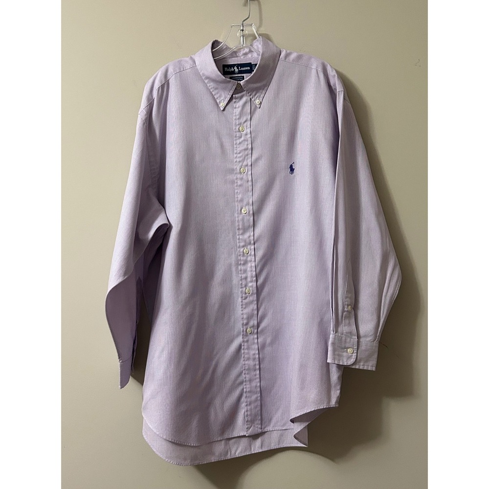 Polo Ralph Lauren Yarmouth Shirt Mens 17 32/33 Lavender Micro Stripe Cotton L/S